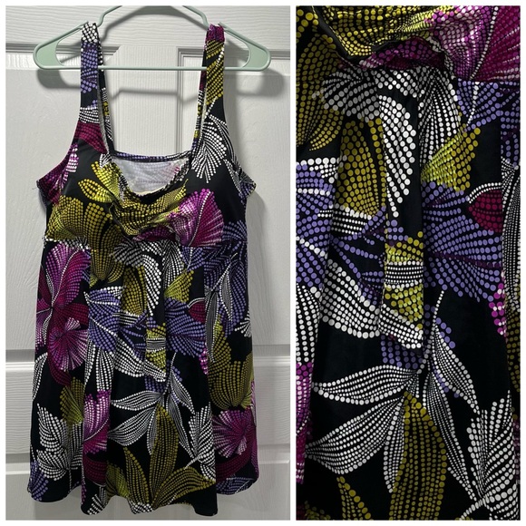 Penbrooke Other - NWT Penbrooke Tankini Swimsuit One Piece Covering Modest Dotted Leave Design 24W